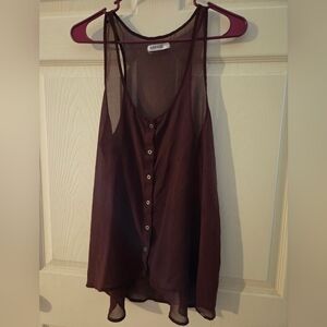 Women's Garage Sheer Maroon Button-Up Tank Size L